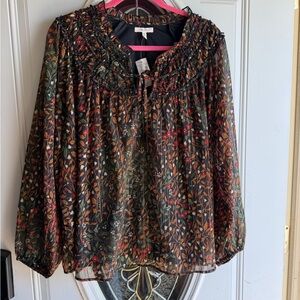 Maurices Black Floral Smocked-Neck Peasant Blouse
